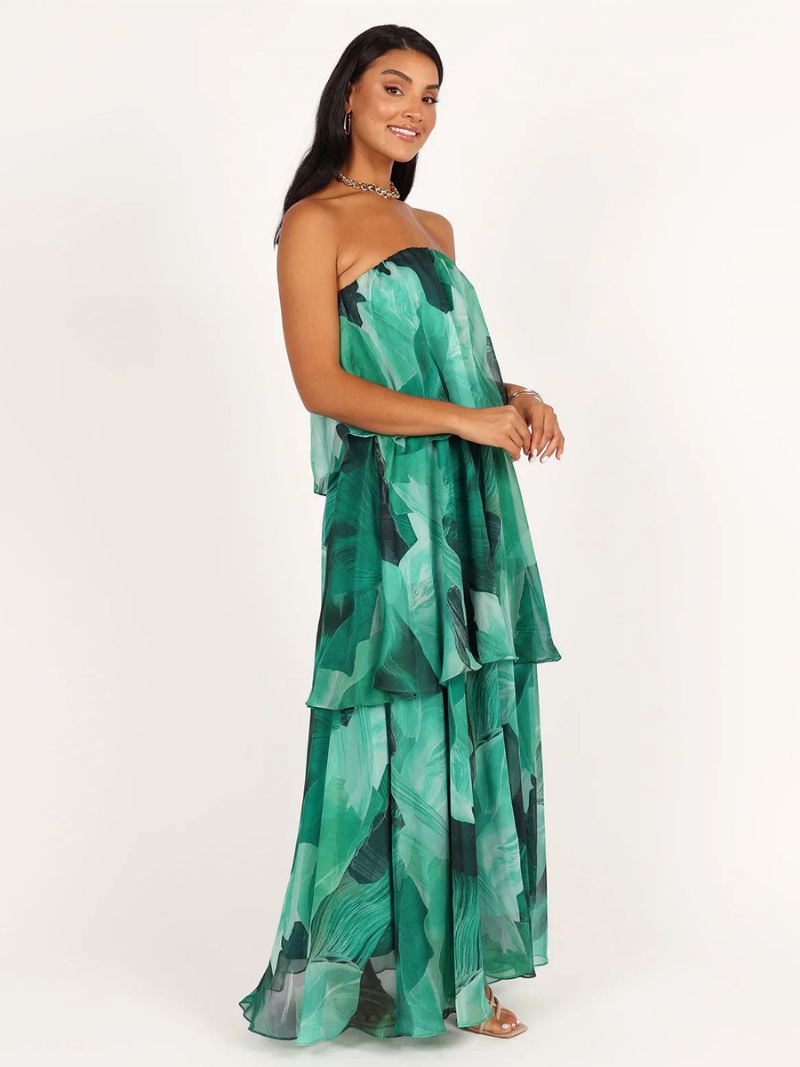 Damesjurk Chiffon Gelaagde Off-shoulder Dagelijkse Casual Maxi-jurken - Groen