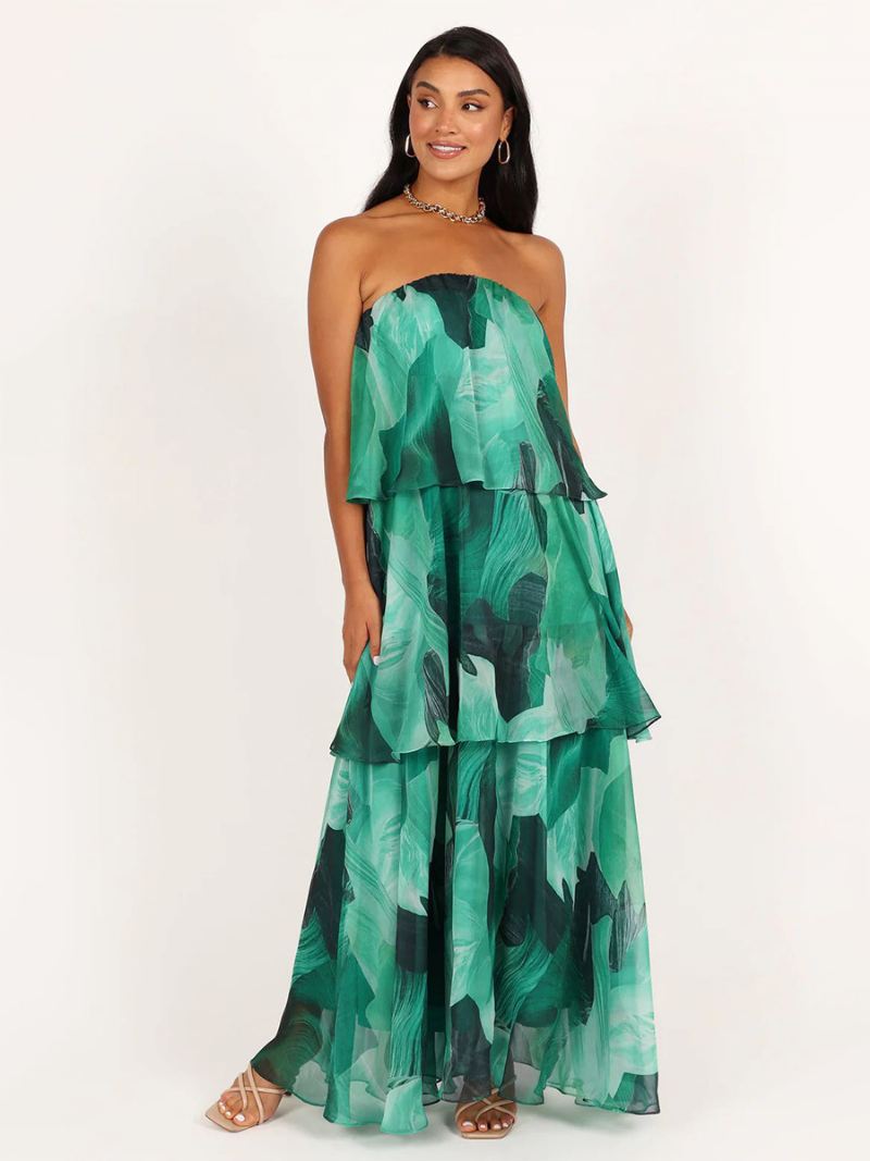 Damesjurk Chiffon Gelaagde Off-shoulder Dagelijkse Casual Maxi-jurken - Groen