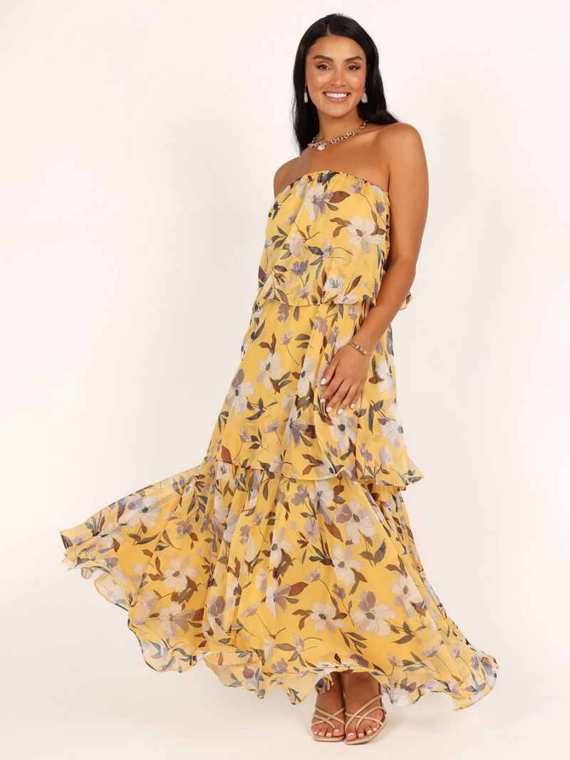 Damesjurk Chiffon Gelaagde Off-shoulder Dagelijkse Casual Maxi-jurken - Geel