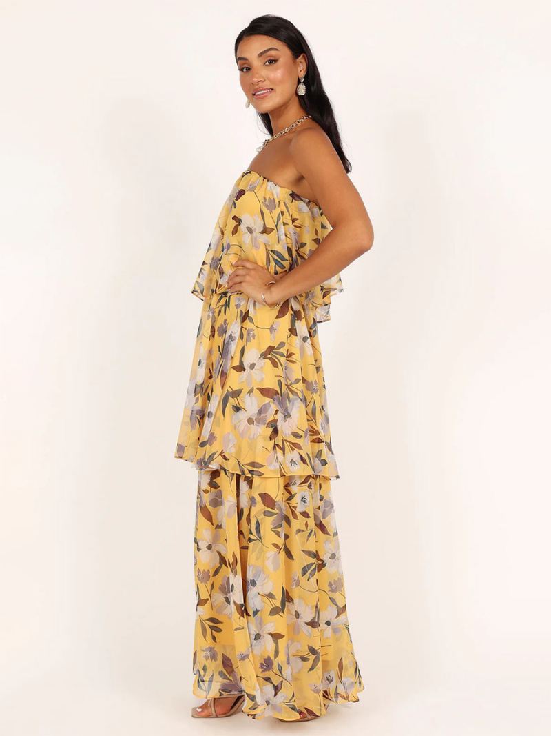 Damesjurk Chiffon Gelaagde Off-shoulder Dagelijkse Casual Maxi-jurken - Geel