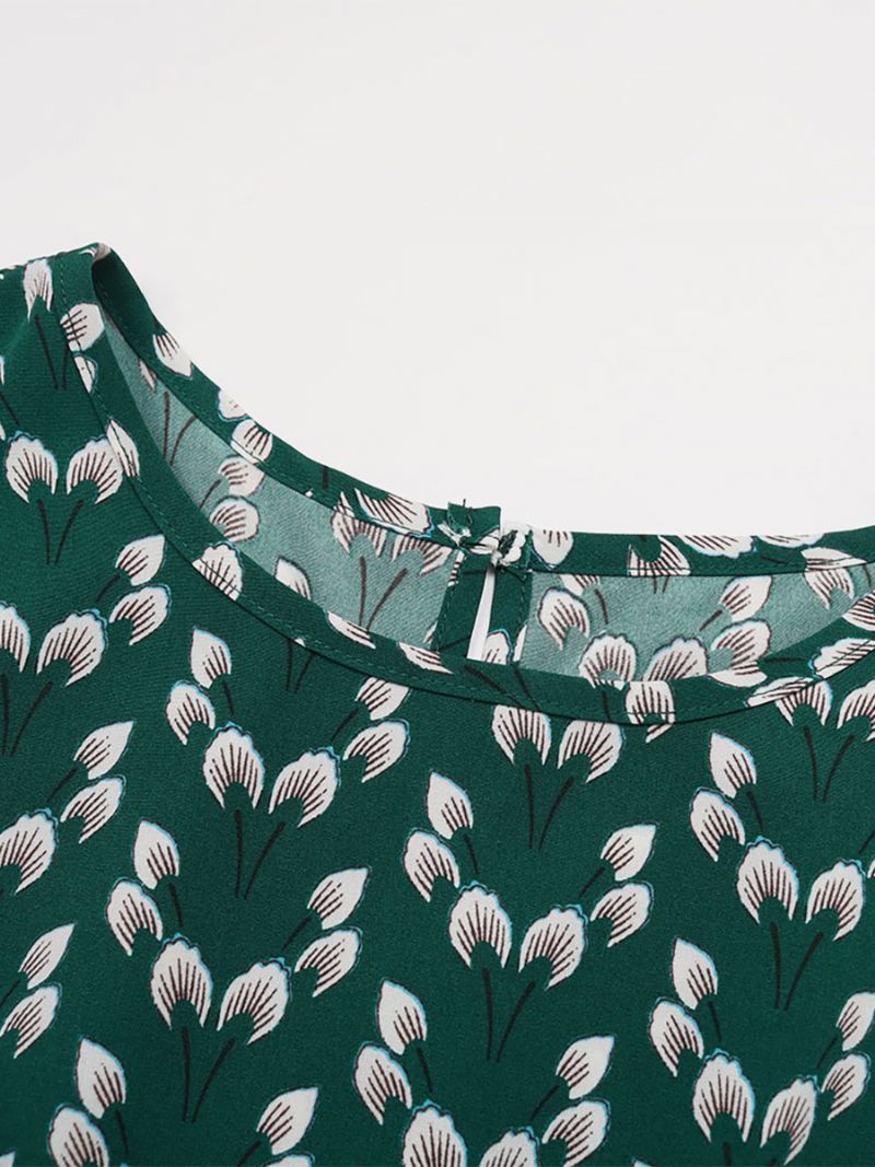 Damesjurk Met Bloemenprint Bohemien-geïnspireerde Dagelijkse Casual Midi-jurken Riem - Donkergroen