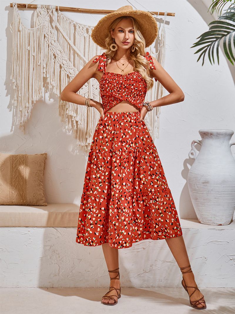 Mini-bloemenjurk Dames Mouwloos Chic Dagelijks Casual Zomer-midi-jurken - Oranjerood