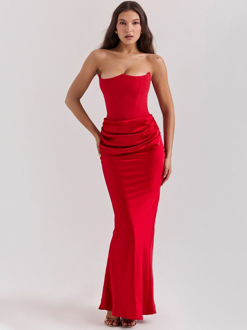 Bodycon-jurken Dames Grijs Mouwloos Geplooid Chic Strapless Onregelmatige Lichaamsbewuste Jurk Schede-jurk - Rood