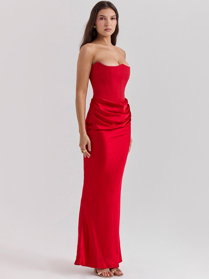 Bodycon-jurken Dames Grijs Mouwloos Geplooid Chic Strapless Onregelmatige Lichaamsbewuste Jurk Schede-jurk - Rood