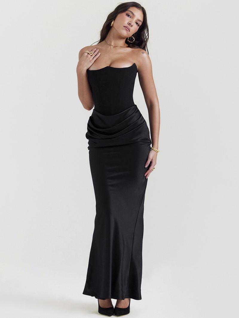 Bodycon-jurken Dames Grijs Mouwloos Geplooid Chic Strapless Onregelmatige Lichaamsbewuste Jurk Schede-jurk - Zwart