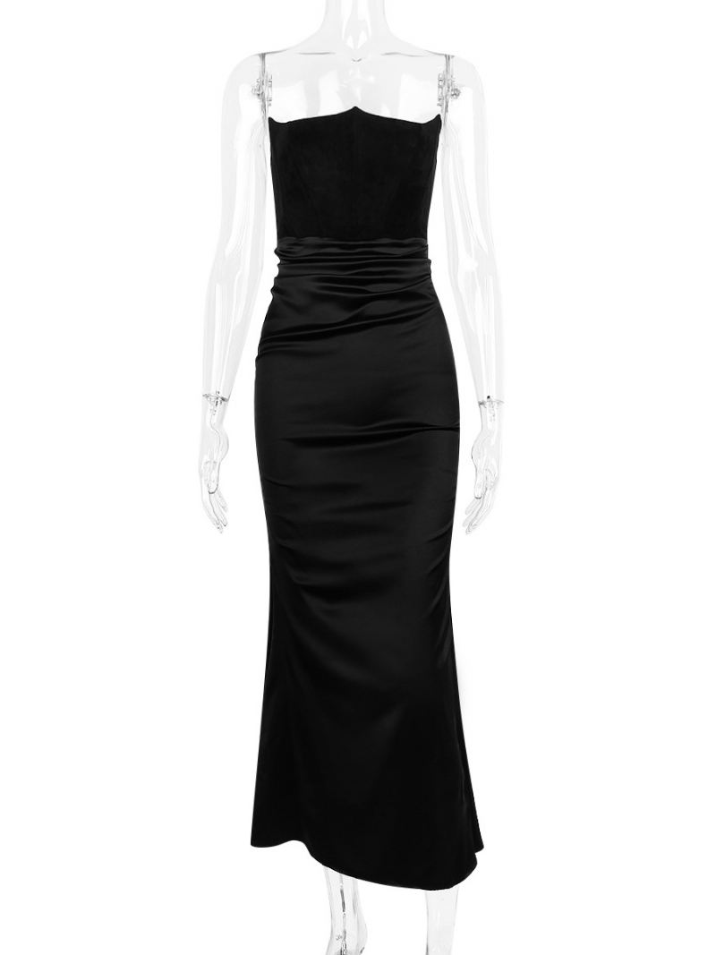 Bodycon-jurken Dames Grijs Mouwloos Geplooid Chic Strapless Onregelmatige Lichaamsbewuste Jurk Schede-jurk - Zwart