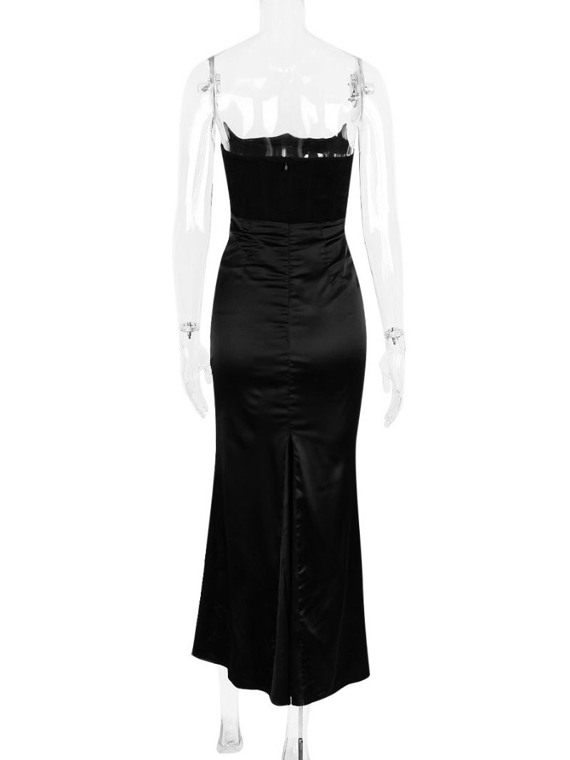 Bodycon-jurken Dames Grijs Mouwloos Geplooid Chic Strapless Onregelmatige Lichaamsbewuste Jurk Schede-jurk - Zwart