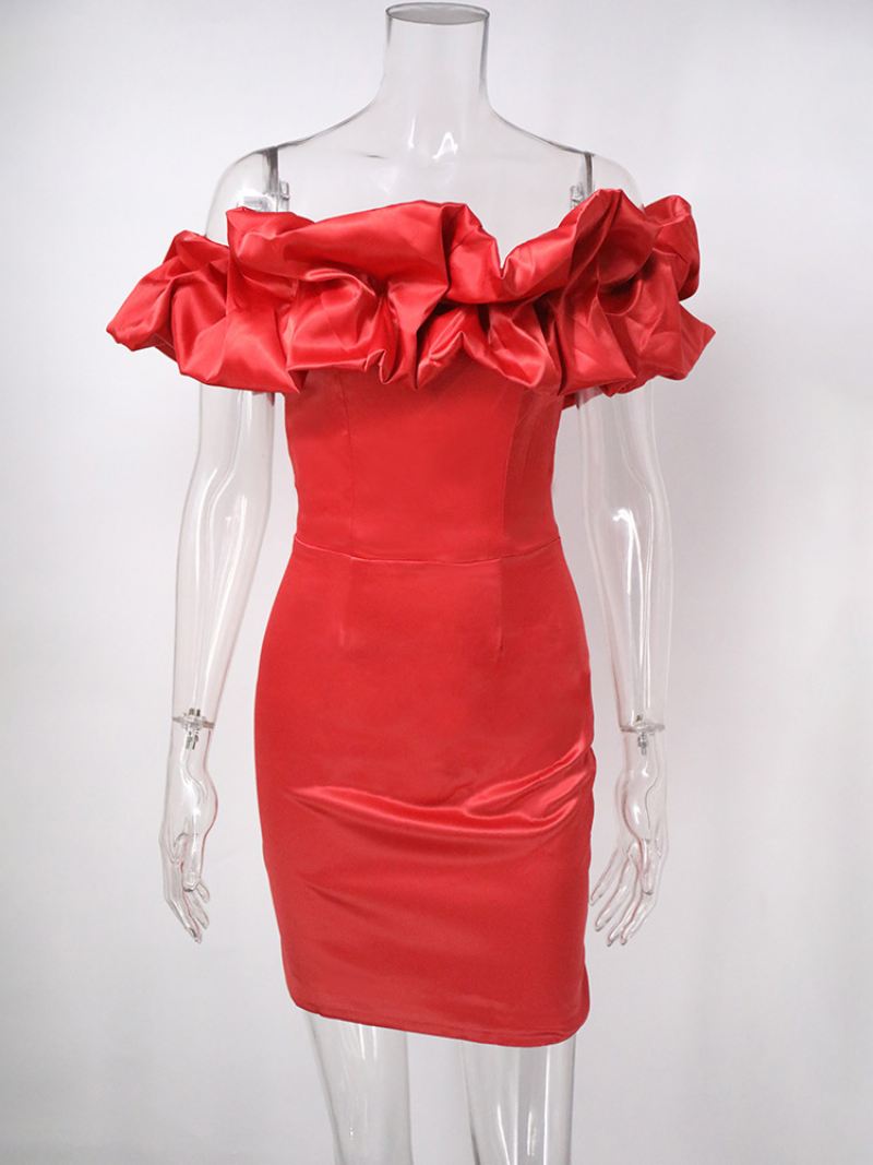 Chique Cupcakejurk Dames Strapless Mini-jurken Verjaardagsfeestje Met Split - Rood