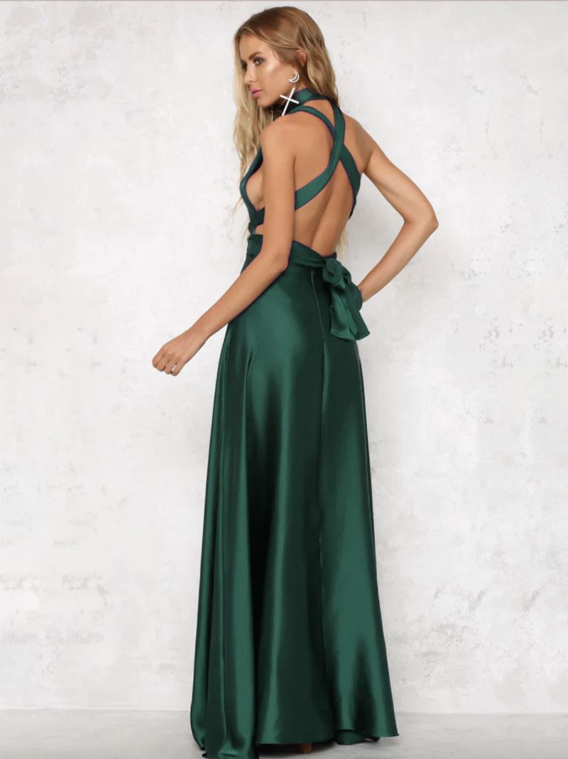 Dames Maxi-jurk Met Open Rug Halster Gekruiste Taille Galajurk - Groen