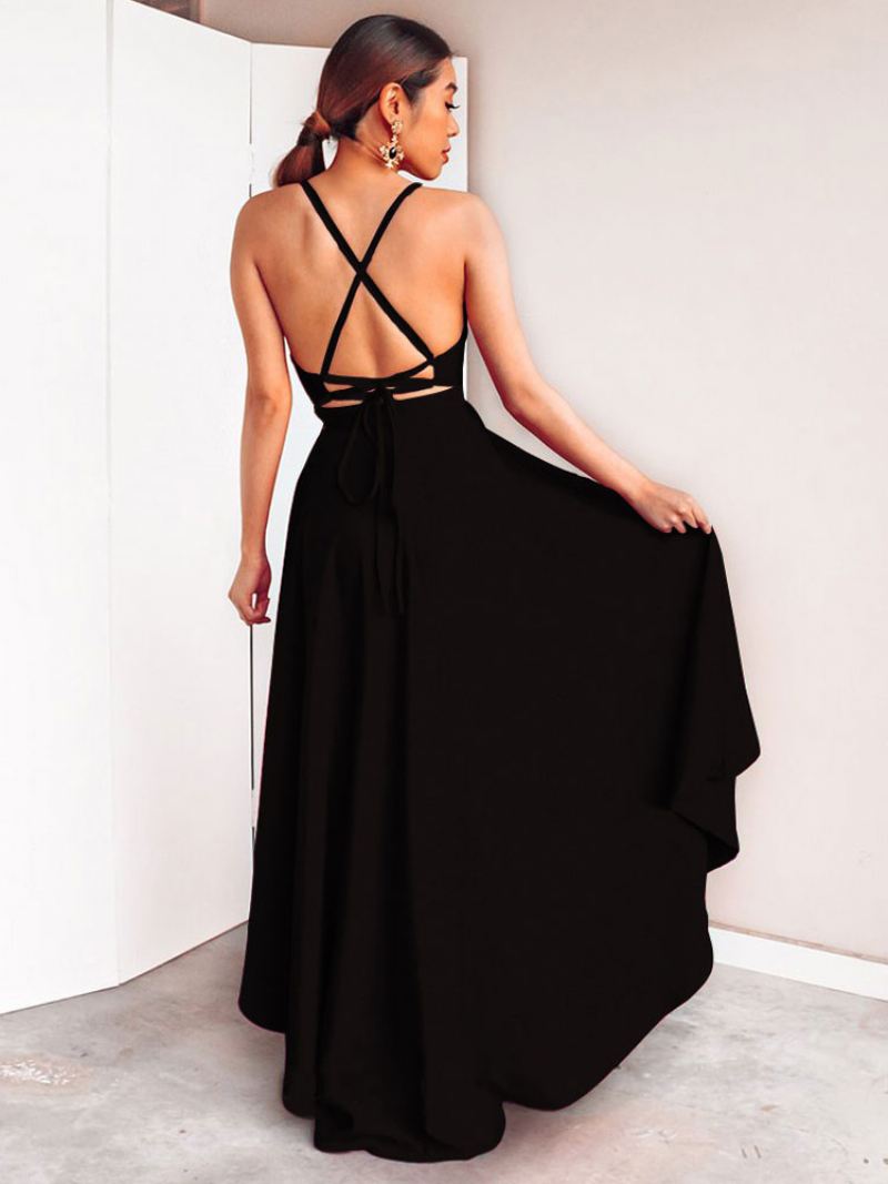 Dames Verjaardagsjurk Mouwloos Decolleté Backless Hoog Laag Bordeaux Lange Prom-jurk - Zwart