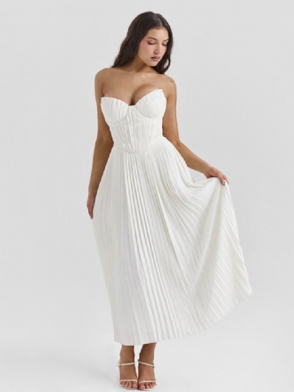 Damesfeestjurken Witte Strapless Geplooide Mouwloze Semi-formele Jurk