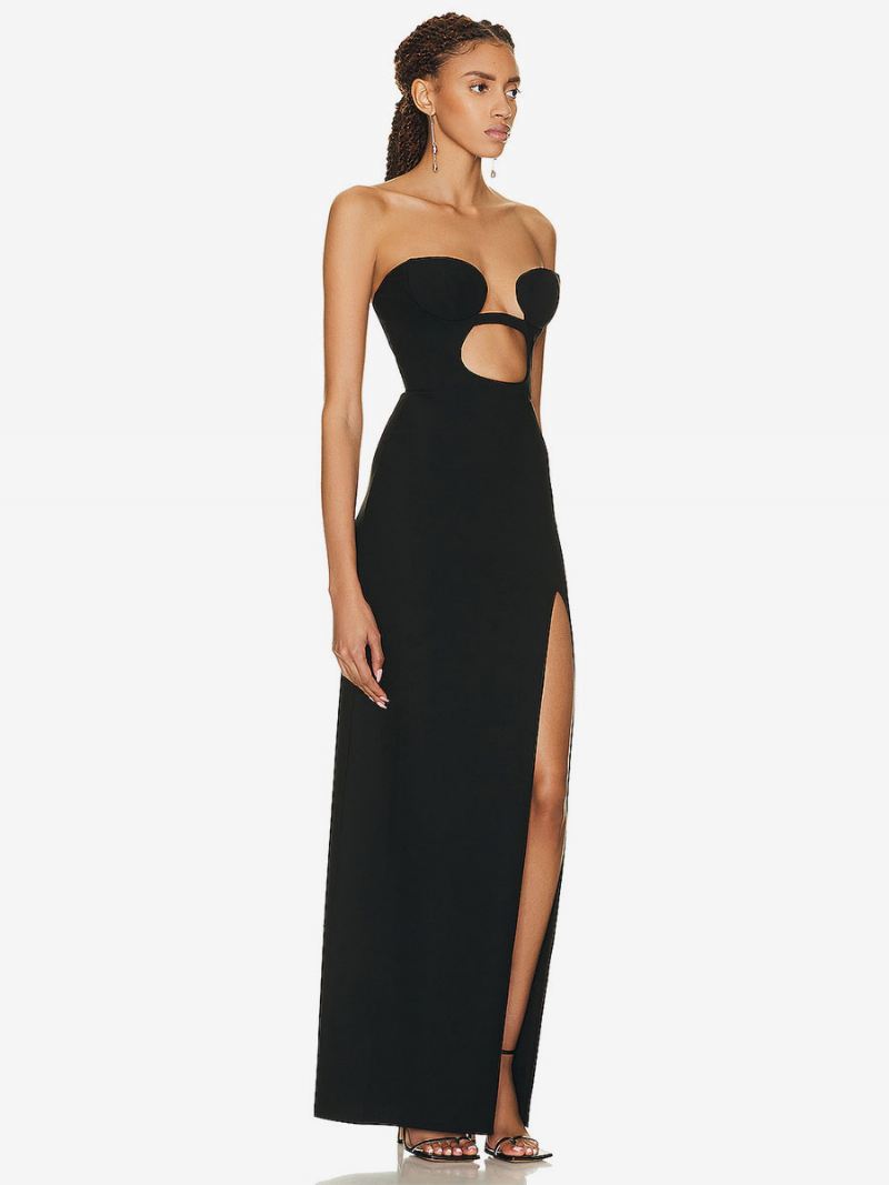 Damesfeestjurken Zwarte Strapless Mouwloze Maxi-jurk Met Split Voorkant Hoge - Zwart