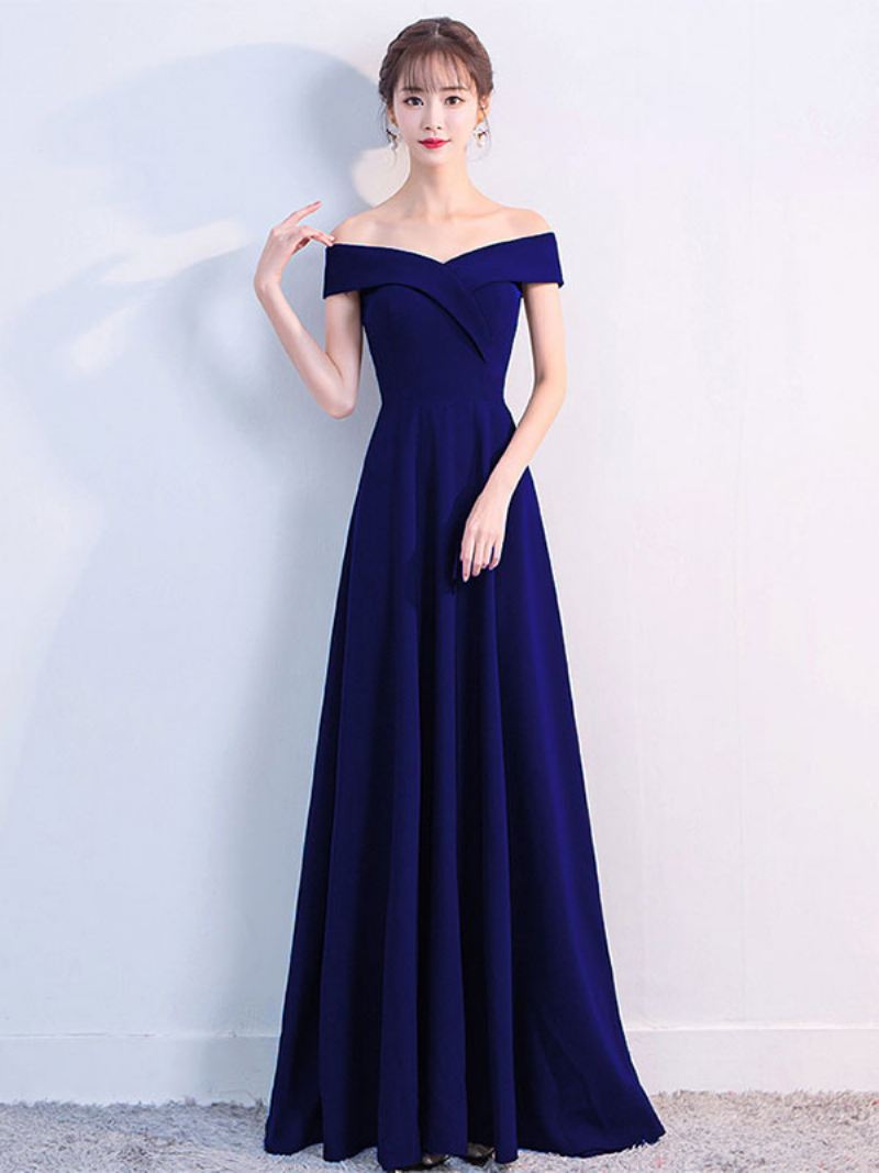 Off-shoulder Jurken Dames Elegante Verjaardagsfeestje Cocktail Maxi-jurk - Donker Marineblauw