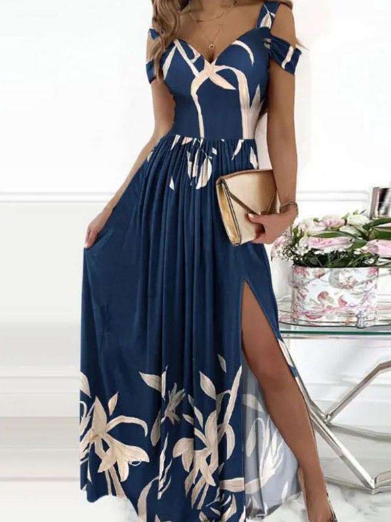 Off-the-shoulder Maxi-jurk Dames Korte Mouwen Sexy Lange Avondjurk Met Open Schouder