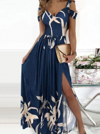 Off-the-shoulder Maxi-jurk Dames Korte Mouwen Sexy Lange Avondjurk Met Open Schouder