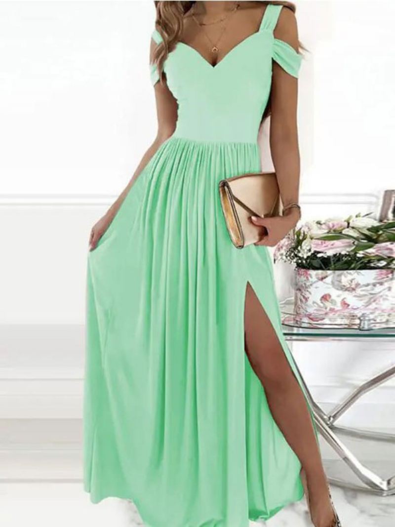 Off-the-shoulder Maxi-jurk Dames Korte Mouwen Sexy Lange Avondjurk Met Open Schouder - Grasgroen