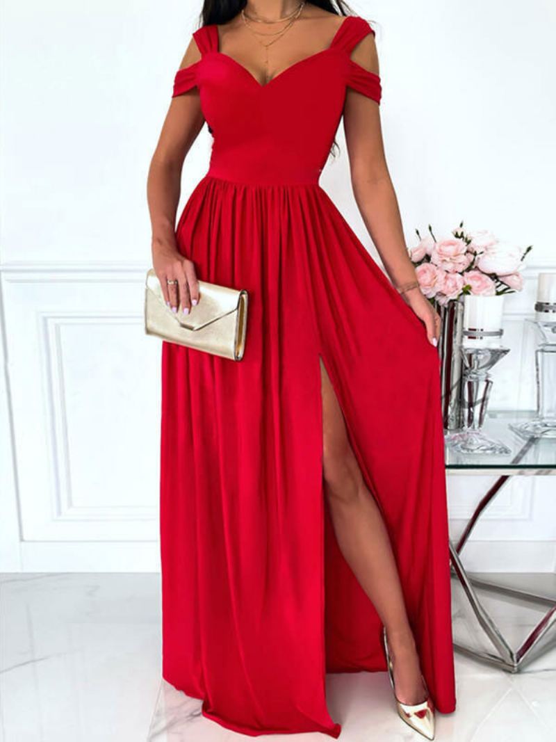 Off-the-shoulder Maxi-jurk Dames Korte Mouwen Sexy Lange Avondjurk Met Open Schouder - Rood