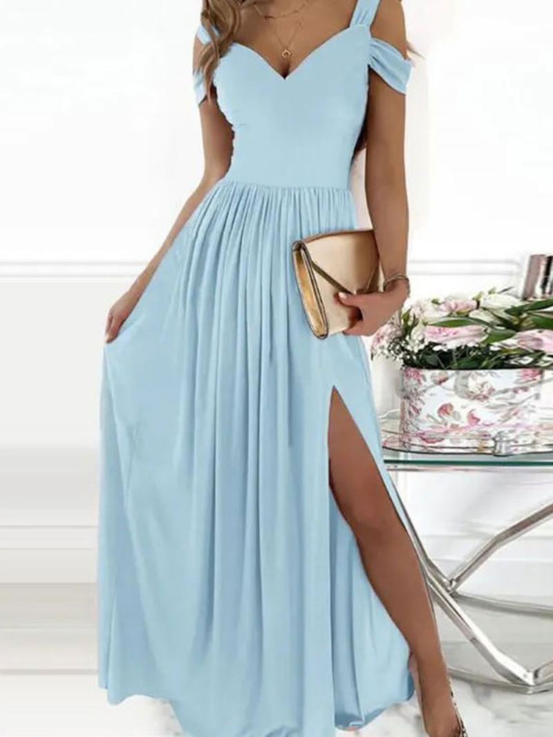 Off-the-shoulder Maxi-jurk Dames Korte Mouwen Sexy Lange Avondjurk Met Open Schouder - Blauw