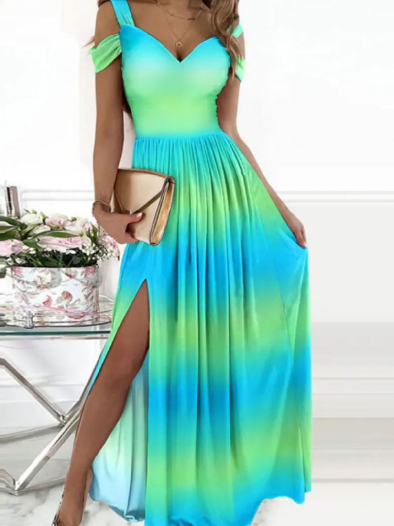 Off-the-shoulder Maxi-jurk Dames Korte Mouwen Sexy Lange Avondjurk Met Open Schouder - Aqua