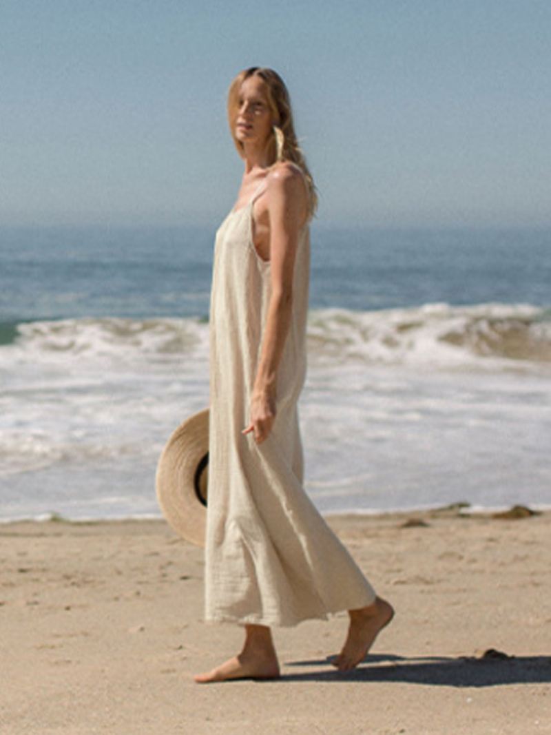 Boho-jurk Dames Mouwloze Oversized Strandjurk Met Veters Halslijn