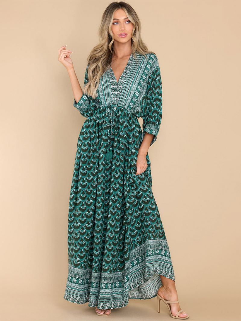 Boho-jurk Dames Print V-hals Hoog Uitgesneden Dagelijkse Casual Maxi-strandjurken