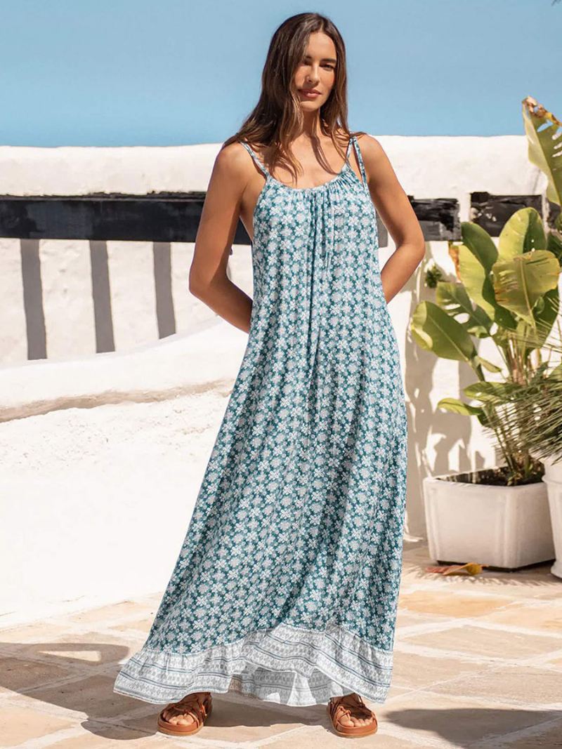 Boho-jurk Dames Spaghettibandjes Bandjes Hals Mouwloos Bedrukt Oversized Strandjurk