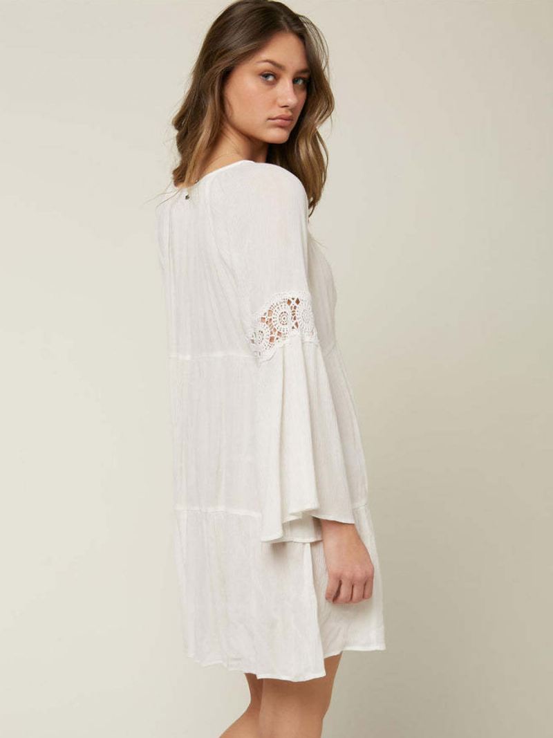 Boho-jurk Dames V-hals Lange Mouwen Oversized Uitgesneden Zomerjurk - Wit