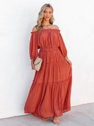 Dames Boho-jurk Met Ruches Off-shoulder Gelaagde Casual Zomer Maxi-jurken