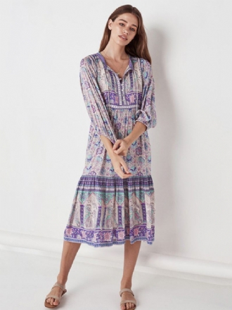 Flowy Jurk Dames V-hals Driekwart Mouwen Boho Midi-jurken