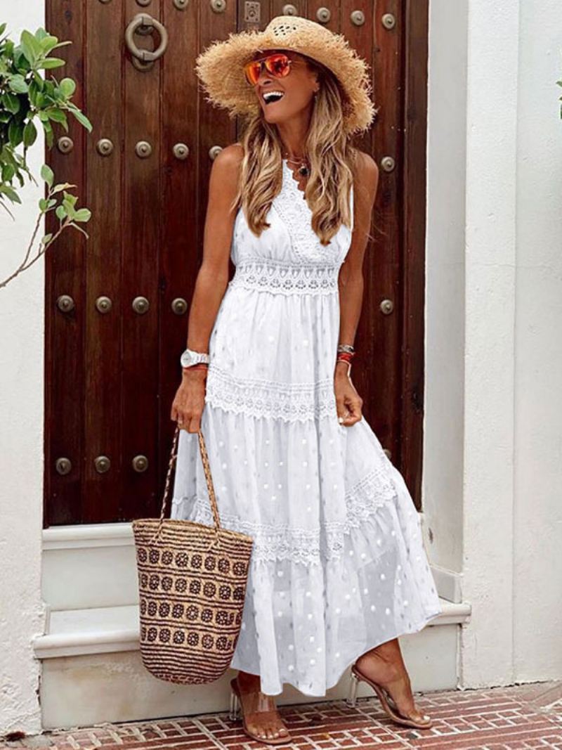 Maxi-jurken Dames Abrikoos Mouwloos V-hals Vloerlengte Zomerjurk Boho-jurk