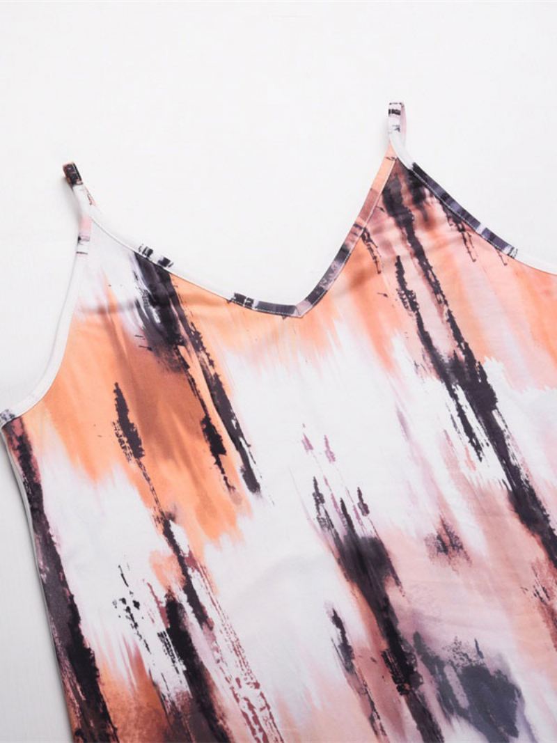 Maxi-jurken Dames Mouwloze Rode Tie-dye Bandjes Geplooide Hals Open Schouder Vloerlengte Jurk - Wit