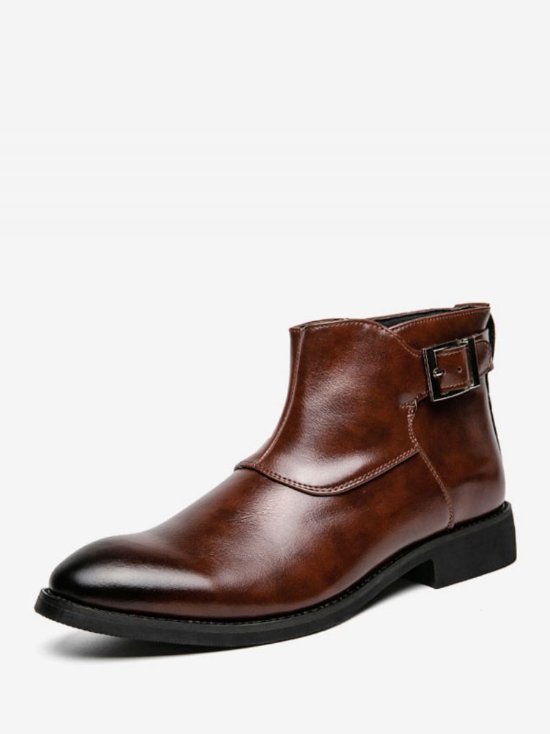 Herenlaarzen Bruin Pu-leer Jodhpurlaarzen Monk Strap-kledingschoenen