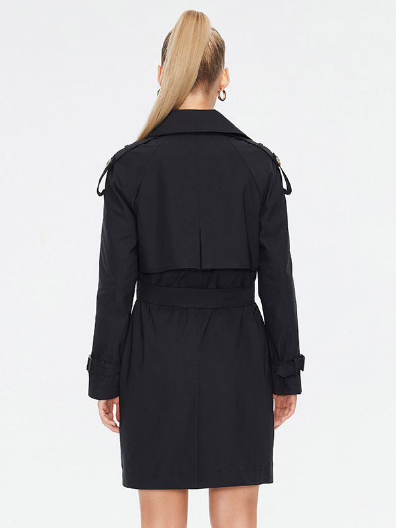 Dames Trenchcoat Reversknopen Winddichte Bovenkleding Met Riem - Zwart