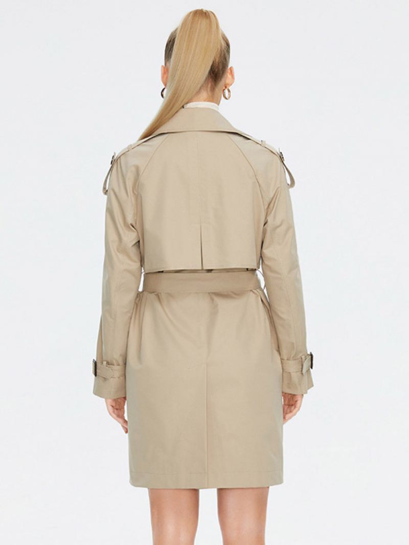 Dames Trenchcoat Reversknopen Winddichte Bovenkleding Met Riem - Kaki