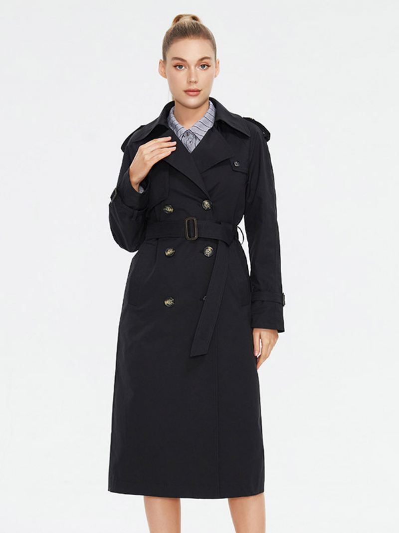 Damestrenchcoat Met Kraag Dubbele Rij Knopen Riem