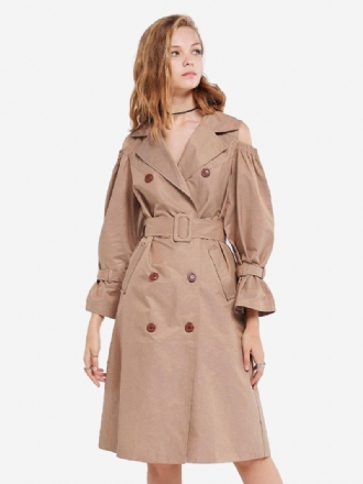 Kaki Trenchcoat Dames Met Ingekerfde Revers Zakken Riem