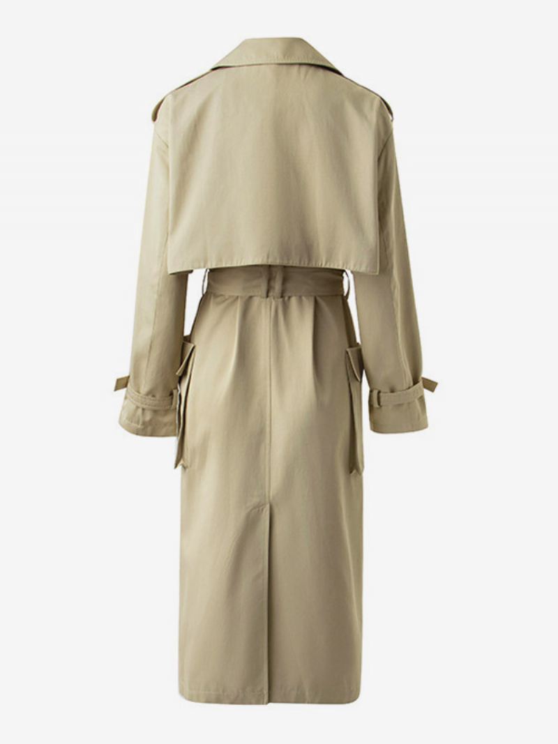 Klassieke Damestrenchcoat Met Ingekerfde Revers Dubbele Rij Knopen - Khaki