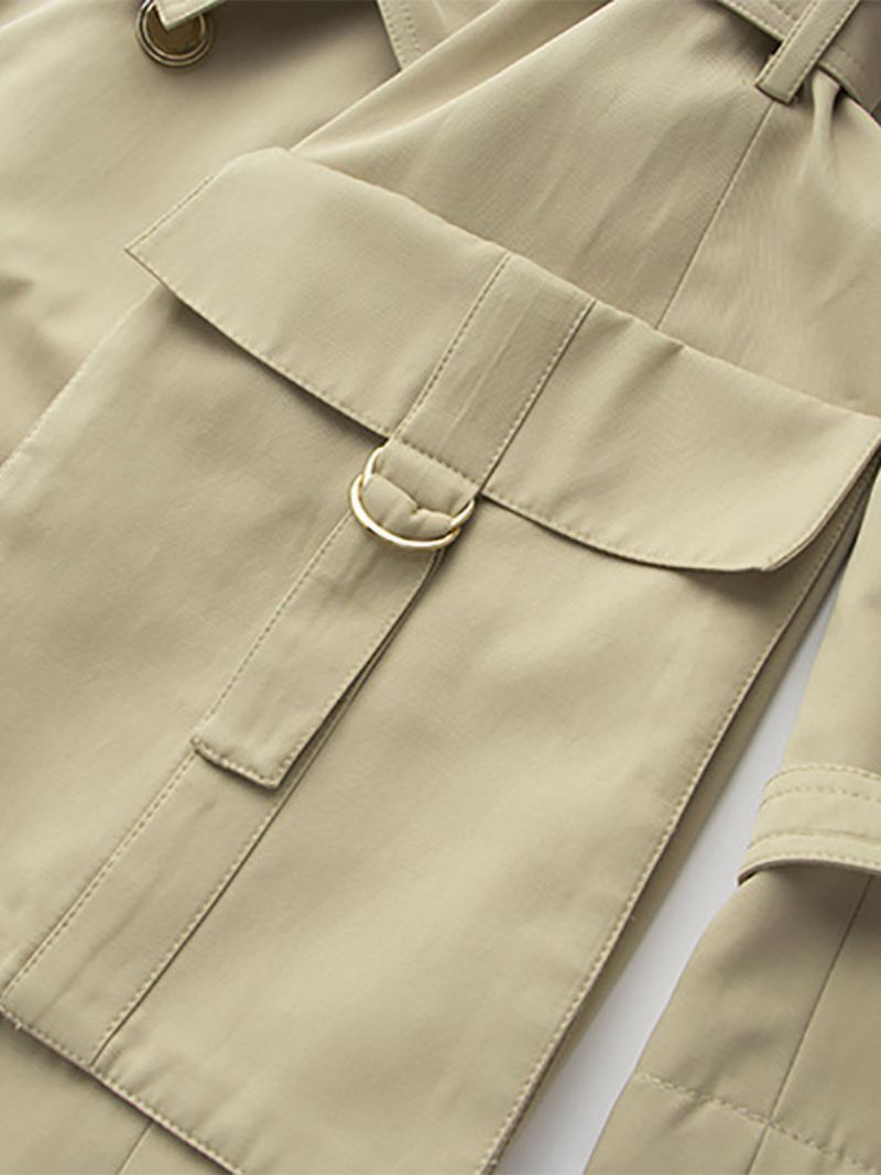 Klassieke Damestrenchcoat Met Ingekerfde Revers Dubbele Rij Knopen - Khaki