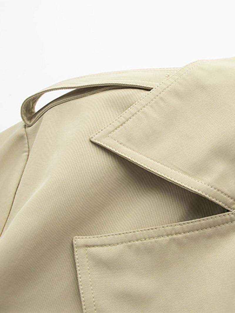 Klassieke Damestrenchcoat Met Ingekerfde Revers Dubbele Rij Knopen - Khaki