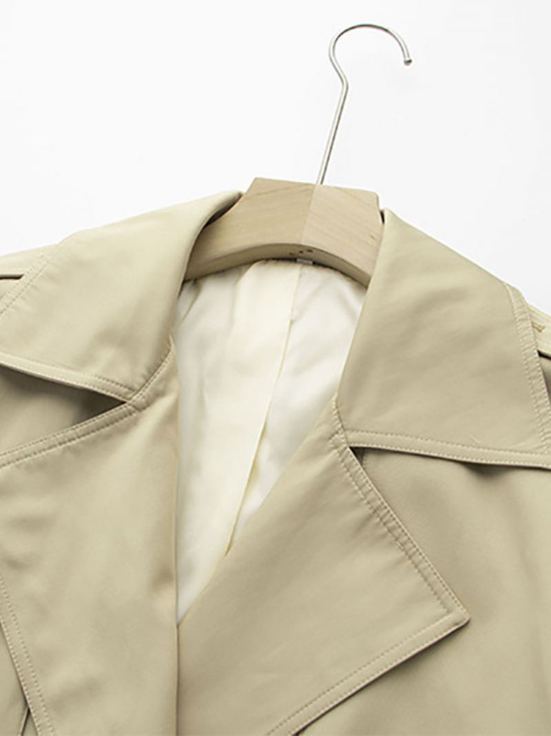 Klassieke Damestrenchcoat Met Ingekerfde Revers Dubbele Rij Knopen - Khaki