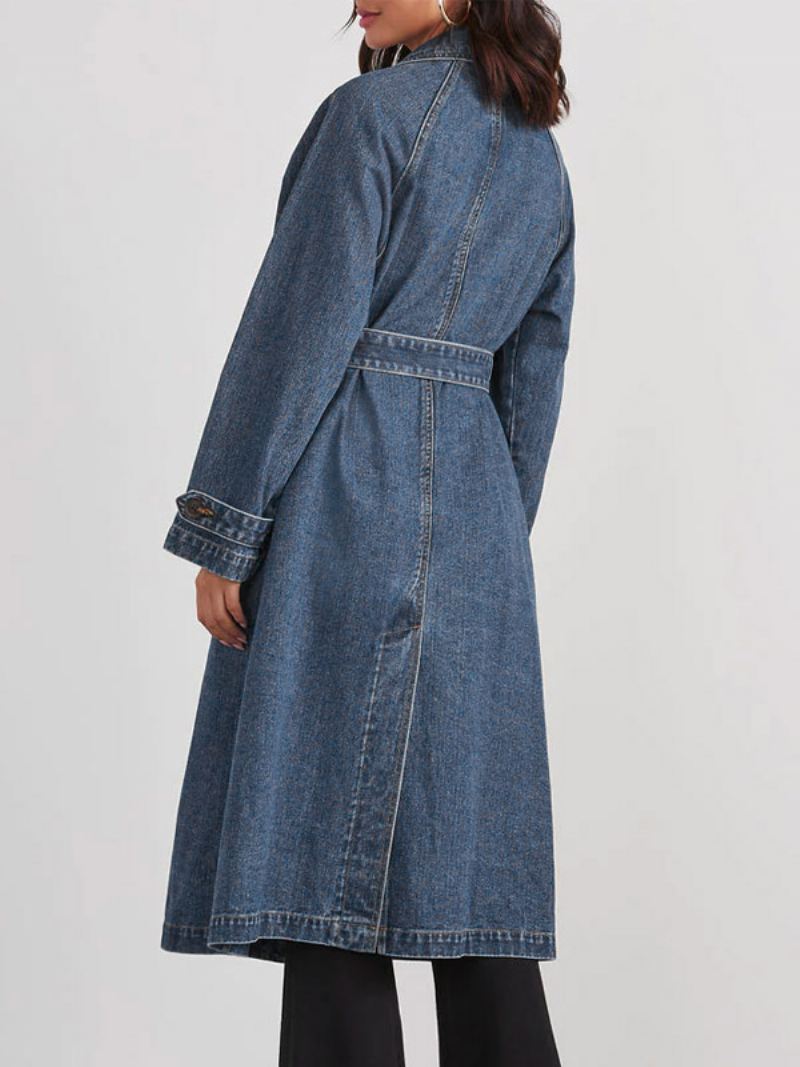 Lange Denimjas Met Dubbele Borstriem Damesbovenkleding - Blauw