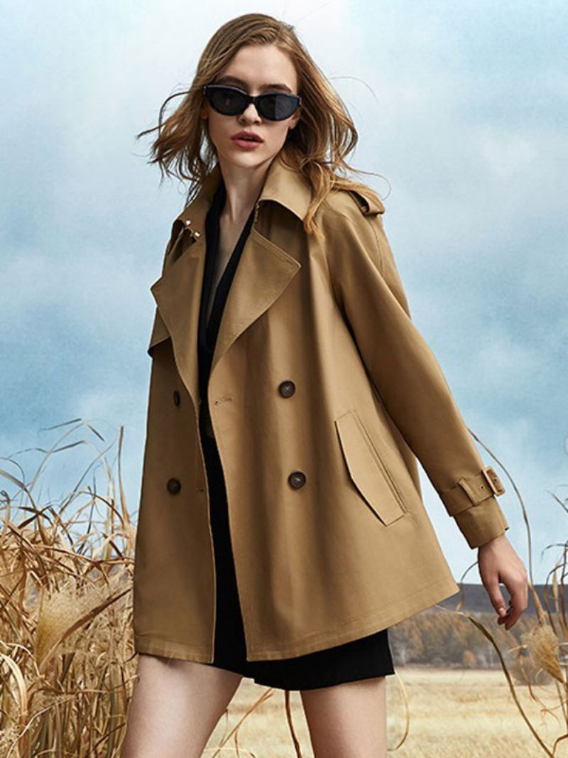 Trenchcoat Dames Asymmetrische Kraag Sjerp Lange Mouwen - Khaki