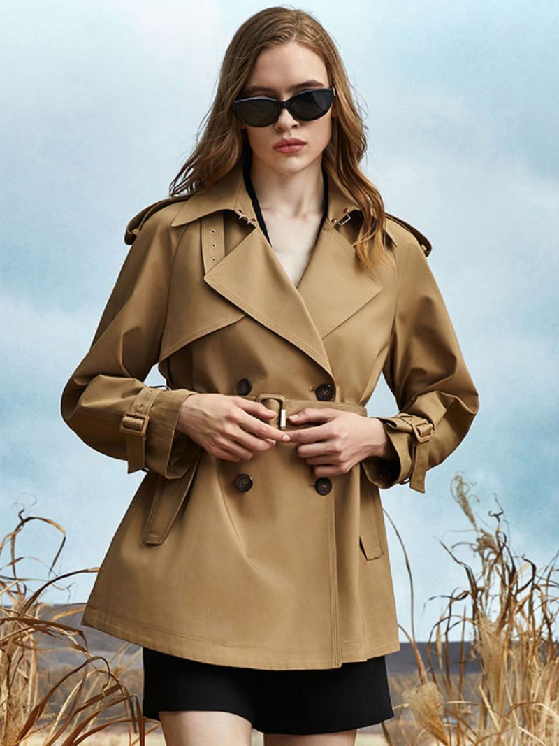 Trenchcoat Dames Asymmetrische Kraag Sjerp Lange Mouwen - Khaki