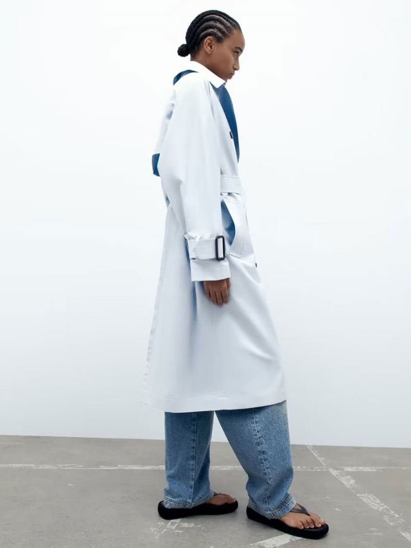 Trenchcoat Dames Babyblauw Kraag Lange Mouwen Bovenkleding - Babyblauw