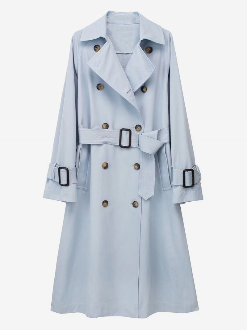 Trenchcoat Dames Babyblauw Kraag Lange Mouwen Bovenkleding - Babyblauw