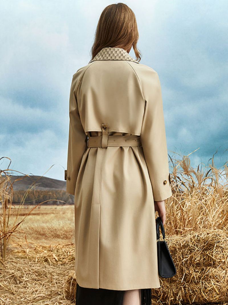 Trenchcoat Dames Goede Kwaliteit Asymmetrische Polyester Kraag Knopen Lange Mouwen - Lichtgeel