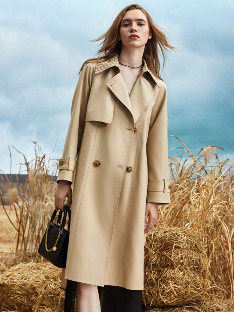 Trenchcoat Dames Goede Kwaliteit Asymmetrische Polyester Kraag Knopen Lange Mouwen - Lichtgeel