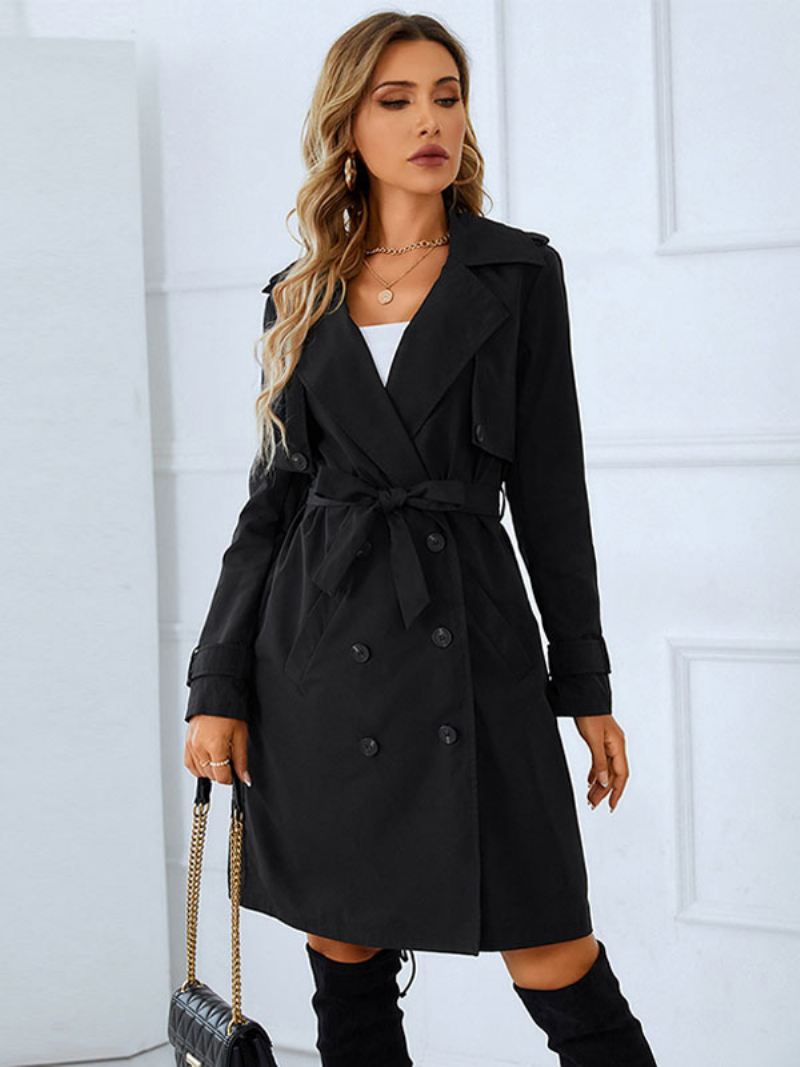 Trenchcoat Dames Goede Kwaliteit Kraagknopen Lange Mouwen Winter Warme Bovenkleding