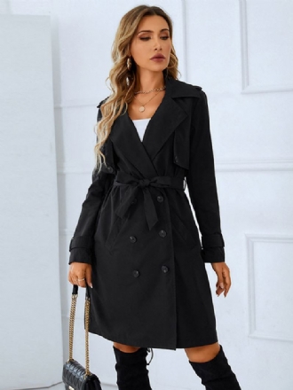 Trenchcoat Dames Goede Kwaliteit Kraagknopen Lange Mouwen Winter Warme Bovenkleding