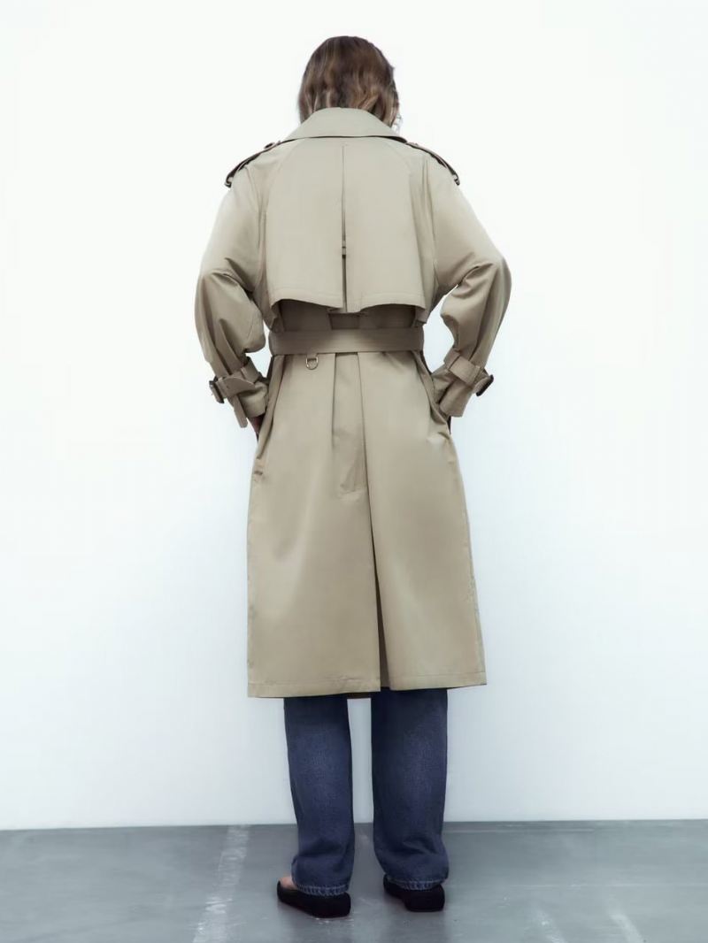 Trenchcoat Dames Kaki Kraag Met Lange Mouwen Bovenkleding - Khaki